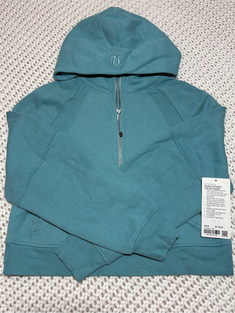 lululemon tidal teal scuba oversized half zip hoodie size xs/s
